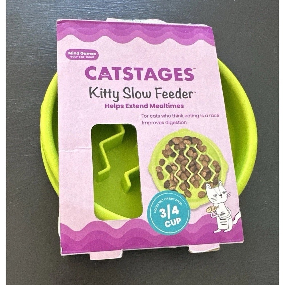 Catstsges Kitty Cat Slow Feeder Bowl Healthy Eating Green Digestion Support - Picture 4 of 5